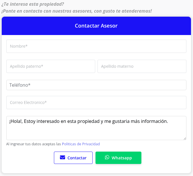 Búsqueda de Propiedades Contactar Asesor