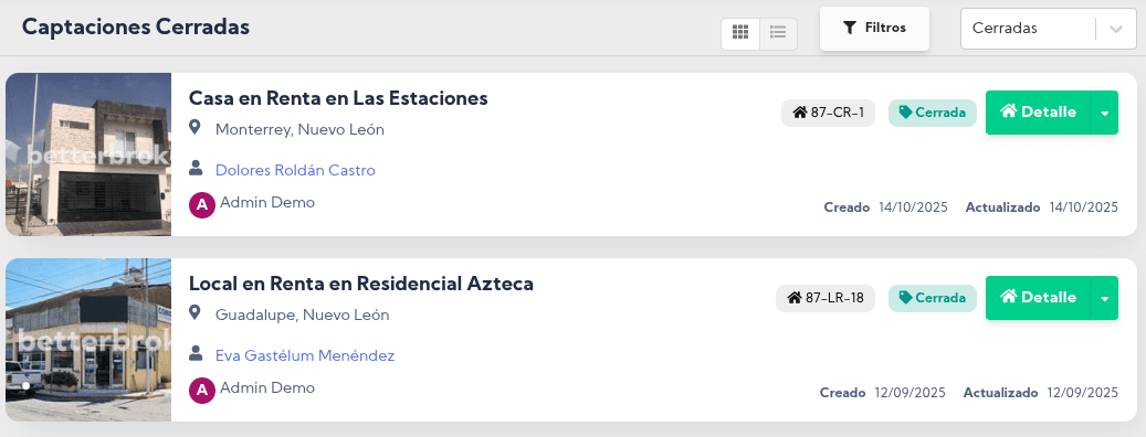 Captaciones Cerradas