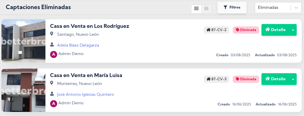 Captaciones Eliminadas