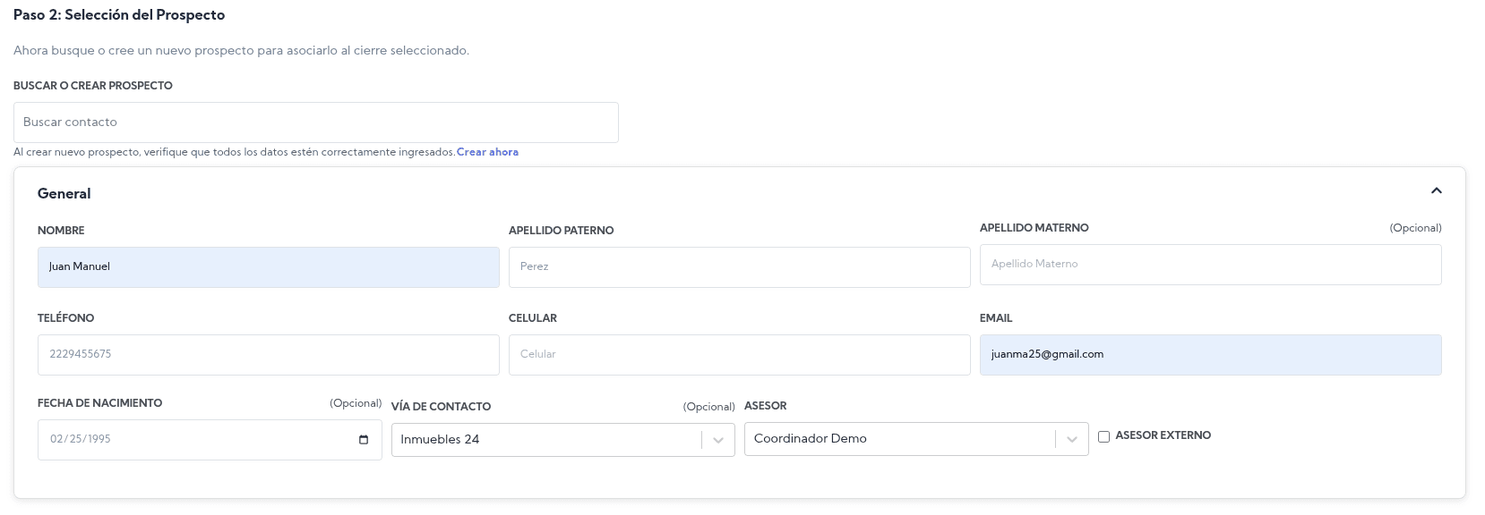 Contactos Cierre