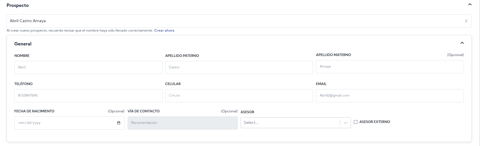 Contacto Seguimiento