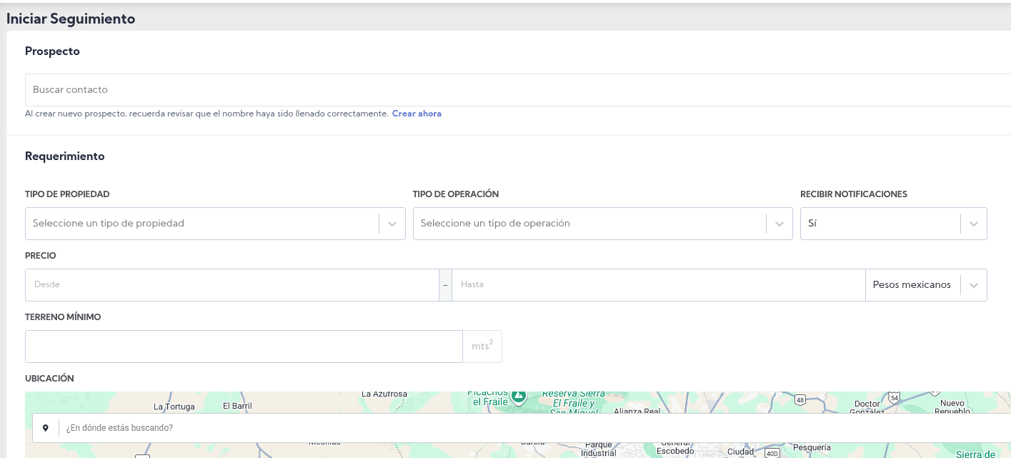Crear Seguimiento