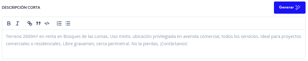 Generar Descripción Corta