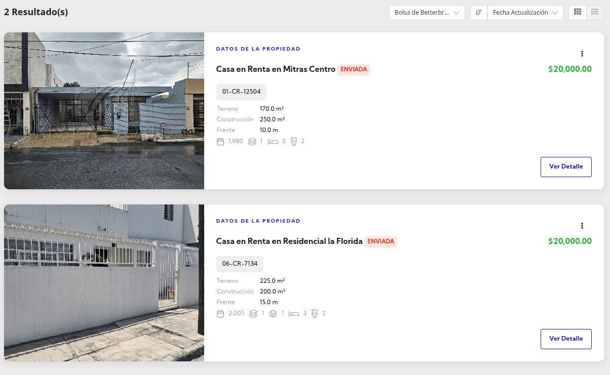 Propiedades Enviadas